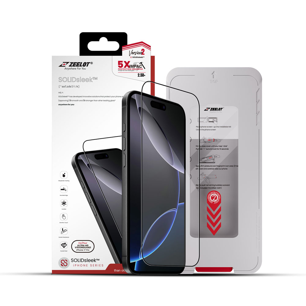 Miếng dán cường lực màn hình iPhone 17 Series ZEELOT SOLIDsleek (2.5D+) Trong suốt (Ultra HD VisionGuard)