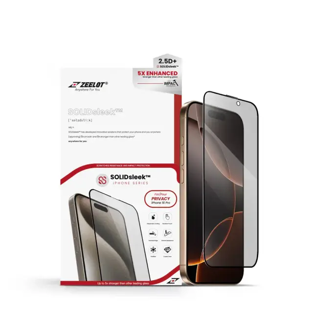 Miếng dán cường lực màn hình iPhone 16 Series ZEELOT SOLIDsleek (2.5D+) SOLIDsleek Chống nhìn trộm