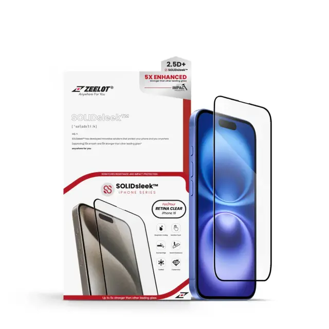 Miếng dán cường lực màn hình iPhone 16 Series ZEELOT SOLIDsleek (2.5D+) SOLIDsleek Trong suốt