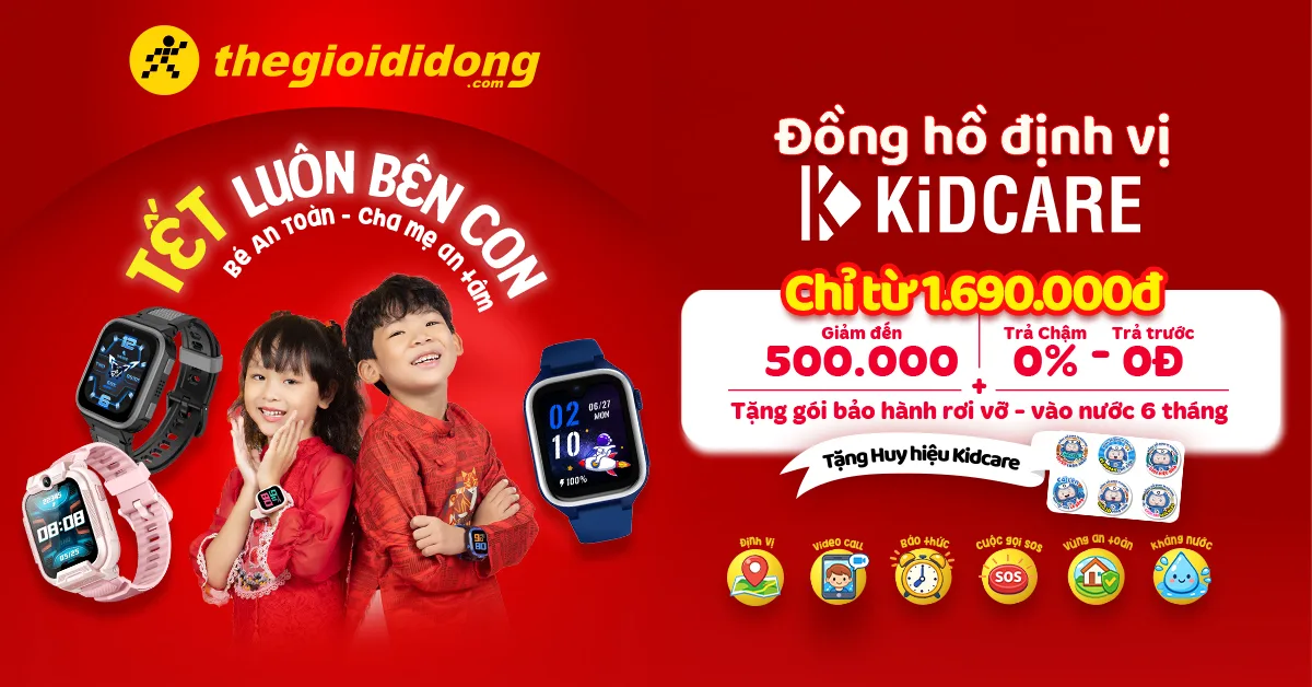 Mua đồng hồ định vị trẻ em Kidcare tặng huy hiệu, tặng gói bảo hành rơi vỡ, vào nước